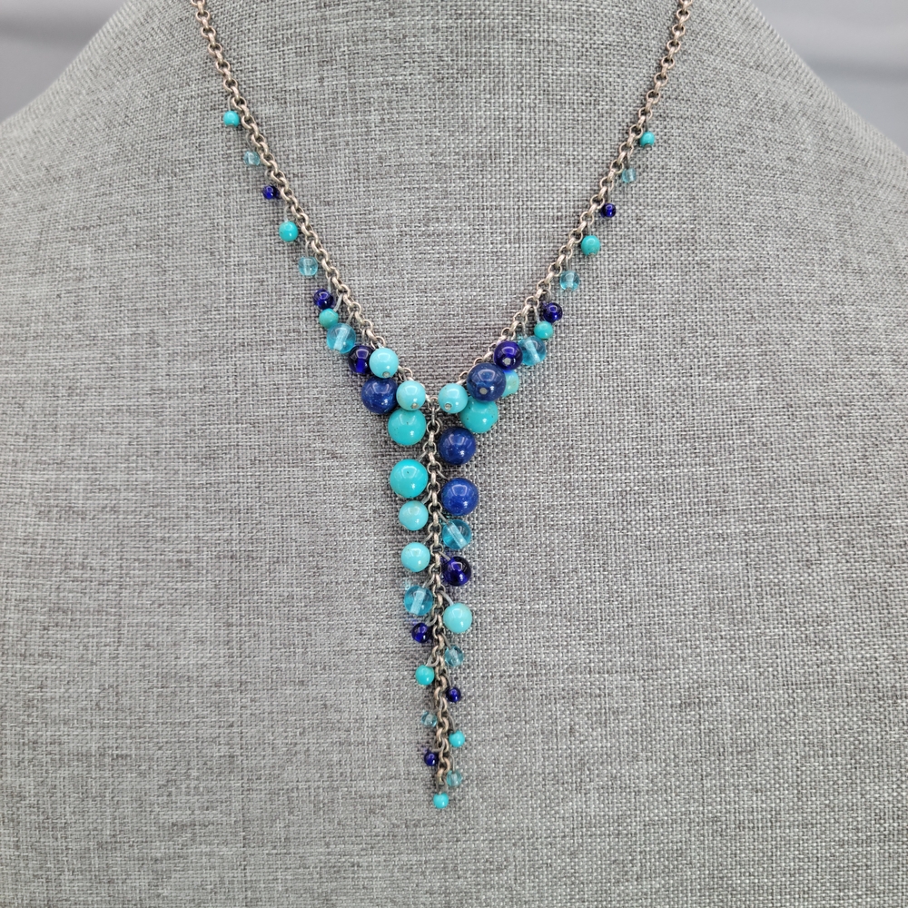 Robert Rose Blue and Silver Y-Shaped Necklace 16"